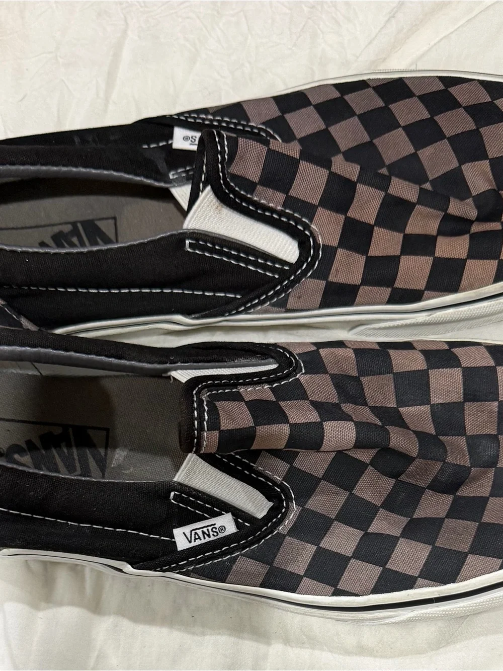 Vans Slip-On Checkerboard Loafers in Black and Brown